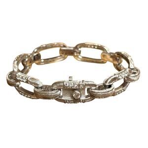 Judith Ripka Bracelet Sterling Silver & Cz’s Textured Linked